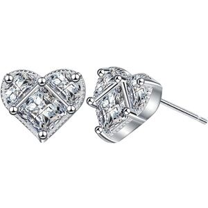 Elegant Silver Heart Stud Earrings